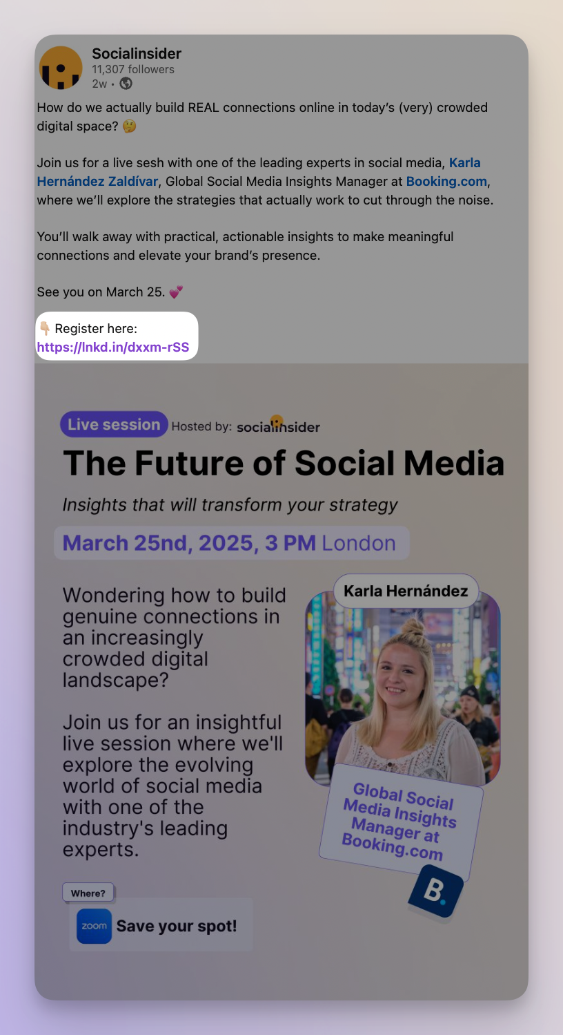 socialinsider live webinar promotion example